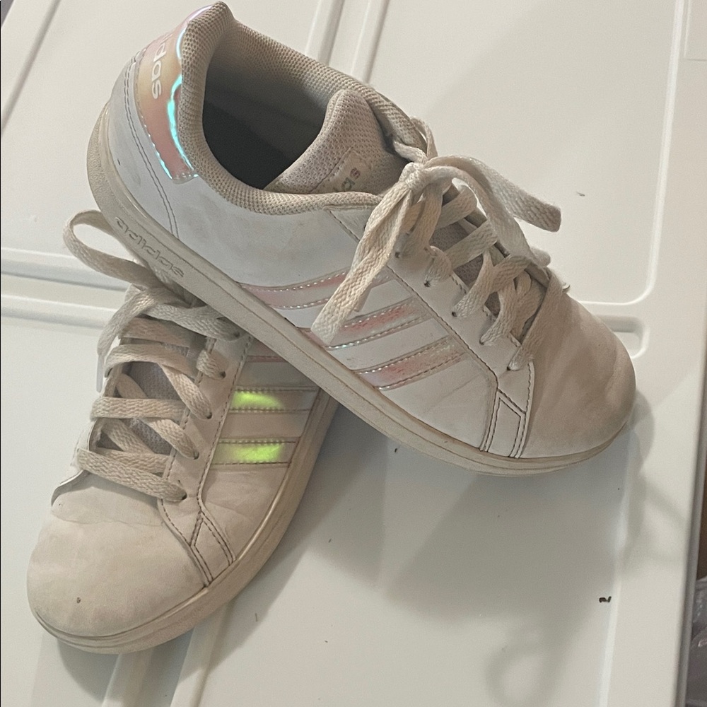 Adidas Girls White and Iridescent Sneakers